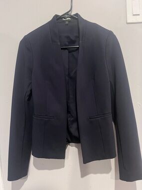 Express Navy Open-Front Collarless Blazer Jacket